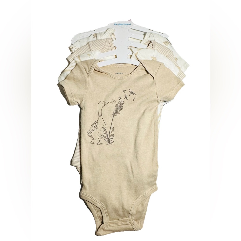 Carters Bodysuits 4 Piece Gender Neutral Colors Size‎ 9M Ducks Stripes Tan Beige